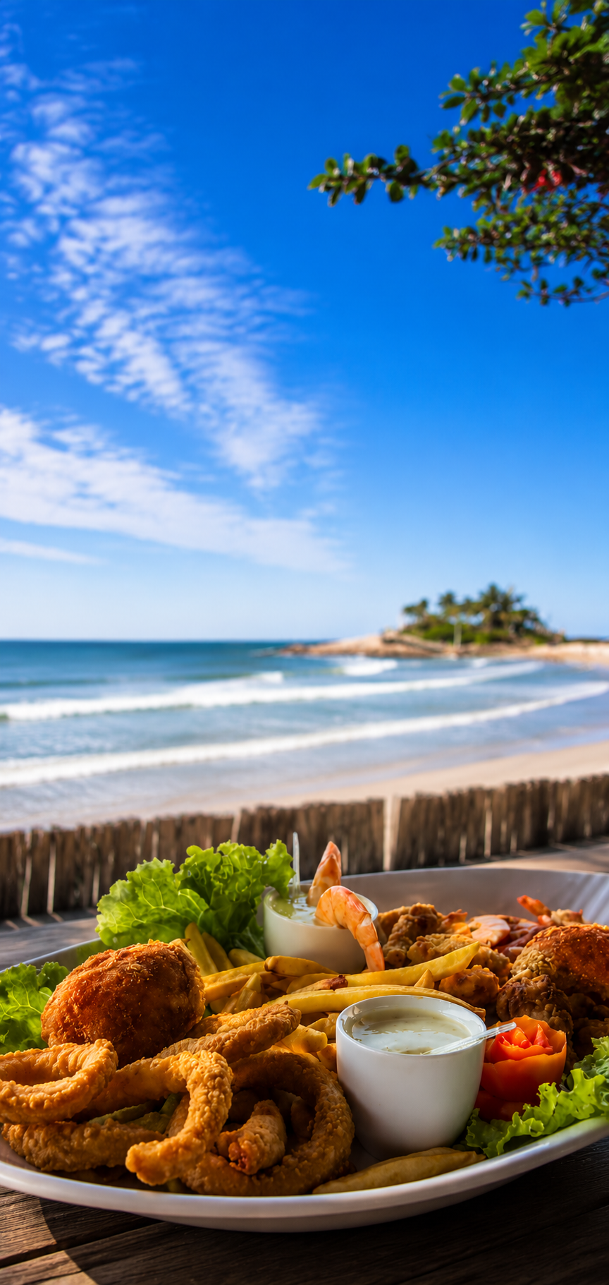 Porção variada servida à beira-mar no Star Restaurante